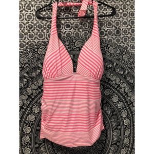 Pink and white striped tankini